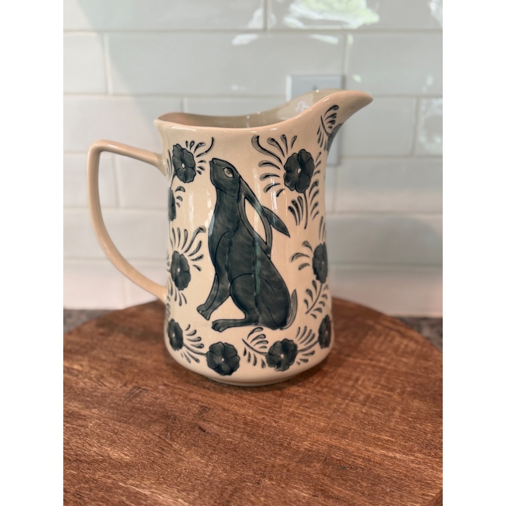 Creative Co-op Kellie Montana Hare Rabbit Stoneware Pitcher 3 Quart